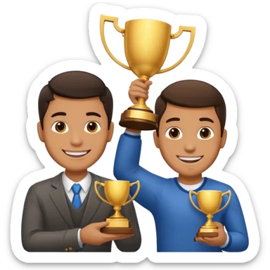 winner ceremony with one guy handing another guy a trophy sticker