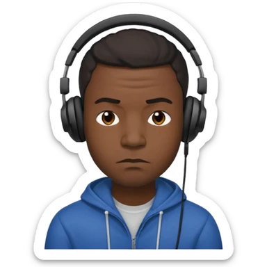 A 25-year-old black man with headphones on and pouting. sticker