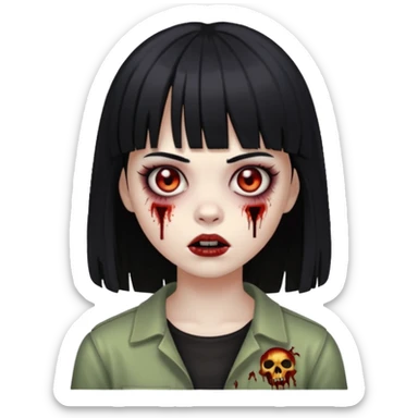 Faça uma menina de cabelo liso preto com franja zumbi sticker