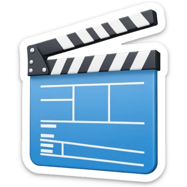 ultra simplified movie clapper with blue and white colors, two simple rectangles with a diagonal line sticker