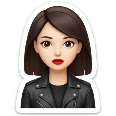 brunet in cuir jacket with red lips and black brown eyes sticker