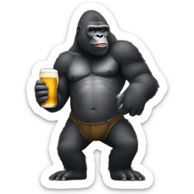 a gorilla holding a beer and a Carambar sticker