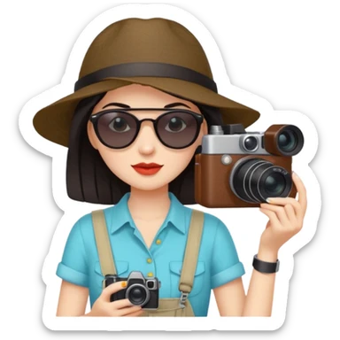 dark haired woman fotographer with summer clothes and sun glasses sticker