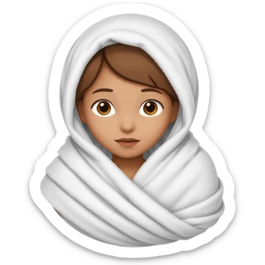light brown skinned girl swaddled in a white blanket sticker