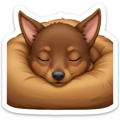 Meme-Worthy Cute Sleeping Brown and Tan Kelpie Portrait Emoji, Head resting peacefully with a contented smile, showcasing a delightfully agile build and a luxuriously soft brown and tan Fur, eyes shut in a serene nap, Simplified yet hilariously adorable features, highly detailed, glowing with a soft, drowsy light, high shine, relaxed and utterly lovable, stylized with an air of playful laziness, bright and heartwarming, soft glowing outline, capturing the essence of a comically sleepy herder, so meme-worthy it feels like it could instantly become the next viral sensation of adorable slumber! sticker