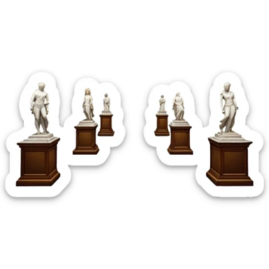 An icon featuring an elegant art gallery with classic paintings hanging on the walls, and sculptures displayed on pedestals. Visitors admire the exhibits, capturing the essence of culture, history, and art. Set against a transparent background. sticker