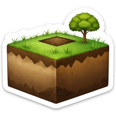 A slice of land. grass on top, dirt on the lower half. in the shape of a half-cube.  sticker
