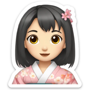 Cute anime girl in a kimono sticker
