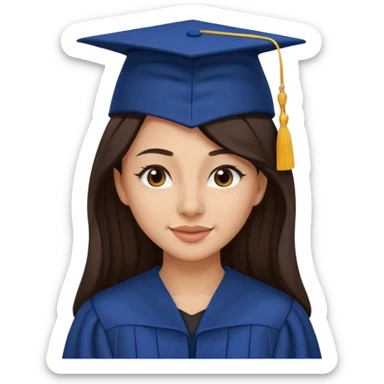 带着学士帽的，深棕色长发，黄种偏白皮肤的，高鼻梁，不戴眼镜的女博士生，在wink，年龄26岁，学士服是深蓝色和黑领子 sticker