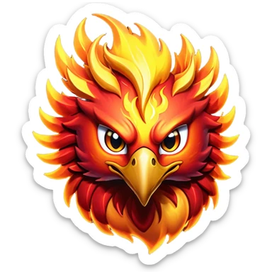 Cinematic Battle-Hardened Mystical Fire Phoenix Portrait Emoji, head tilted dramatically with a defiant, almost mocking smirk. Featuring a striking, rugged form with intensely scarred, flame-scorched feathers and eyes that burn with warrior-like fury, this phoenix embodies unapologetic badassery. Rendered with vibrant, lifelike textures and dynamic, contrasting shadows, high shine, and a bold soft glowing outline, it captures the essence of a phoenix ready to rise and scorch any challenge with battle-hardened might. sticker