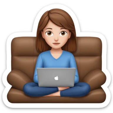 A white girl is lying on a sofa with a laptop sticker