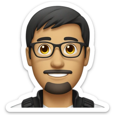 white young man with round glasses and black straight short hair and short blackbeard sticker