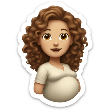 Pregnant white lady with long, brown, curly hair sticker