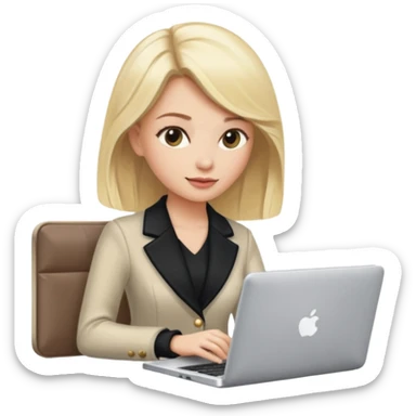 Woman blonde hair typing in laptop luxury clothes  sticker