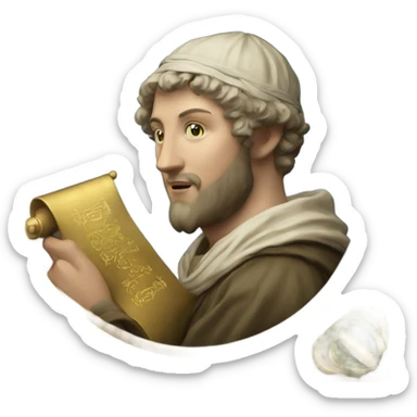 Petrarch holds a scroll in his hand with golden laurel  sticker
