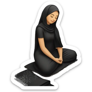 muslim woman praying on a praying carpet with a black abaya on sticker
