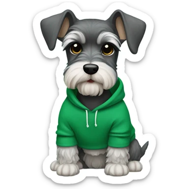 Mini schnauzer with a Kelly green hoodie sticker