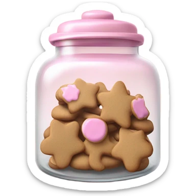 Realistic glass cookie jar with light pink lid full of gingerbread cookies isolated.  sticker