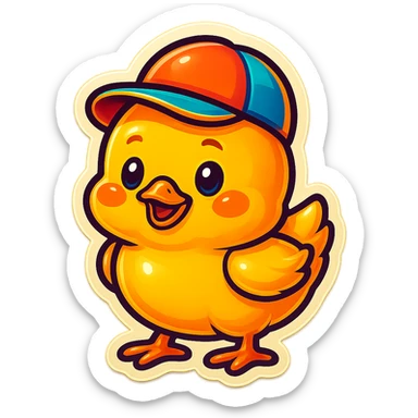 a yellow cute chick with a hat sticker