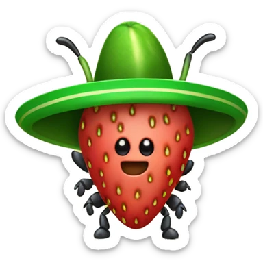 Lightning bug firefly wearing a Mexican hat and holding a strawberry sticker