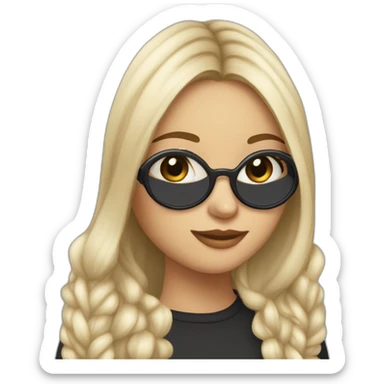 une fille avec de long cheveux noir lisse, la peau blanche ,et avec des lunette (en forme de carrer un peu déformé) assez grosse comparer a ça tête , portant un pull noir sticker