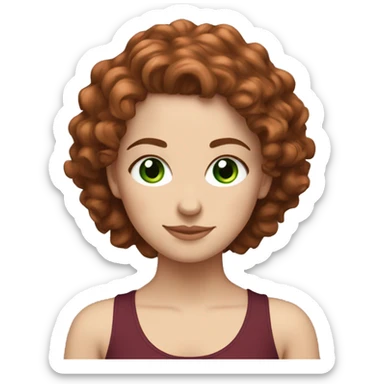 White girl beautiful with burgundy medium curly hair and green eyes doing yoga  sticker