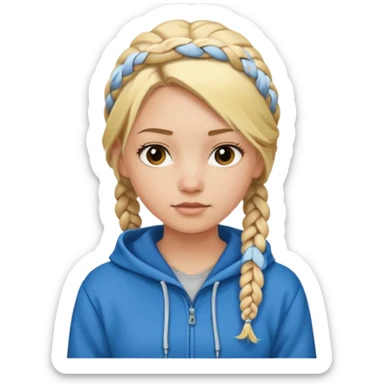 Blonde girl with braided hair wearing a hoodie sticker