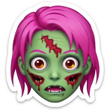 Create a zombie emoji in the style of an iPhone emoji, Hot pink hair sticker