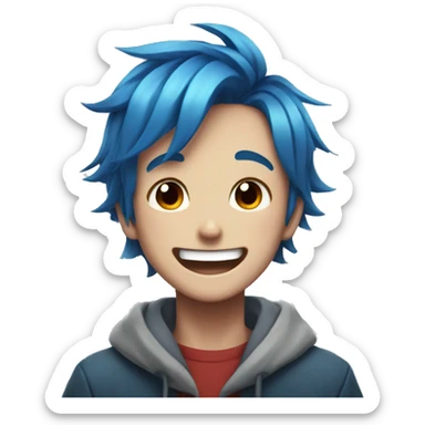 Anime boy with blue red hair laugh sticker