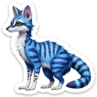 Feral Rare Fantasy vibrant dark shady shaded detailed deep-dark-cobalt-blue-gradients-colored colorful Vernid-Sergal-Genet-Trico-species by LiLaiRa, with dark-blackish points, white belly, random markings, tufted tail, tufted ears, full body sticker