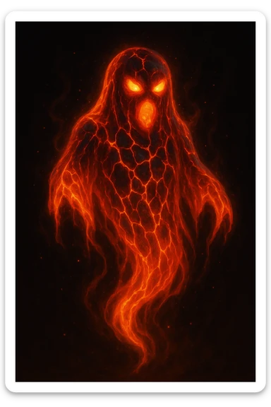a ghost made of flowing, glowing lava, with molten cracks and fiery eyes, floating and slightly transparent sticker