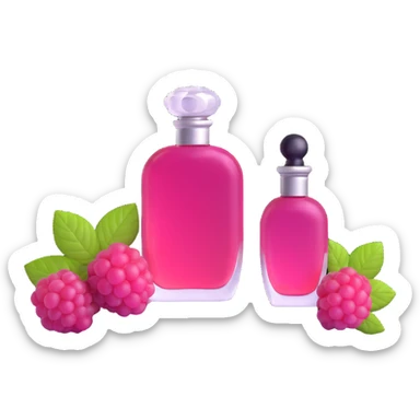 AVON women's perfume bottle next to raspberry bottle sticker