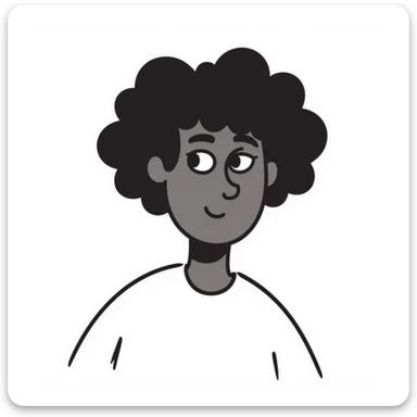a brown-skinned man with black curly mid-length hair, relaxed face, eyes slightly open, hand drawn doodle style sticker