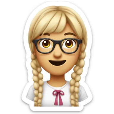 Cute bucktooth glasses wearing Nerd girl with pigtails and bangs. Buck teeth sticker