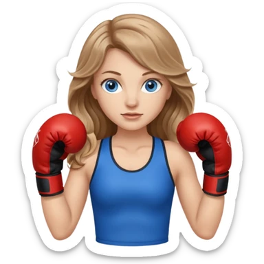 White Girl with light brown wavy long hair and blue eyes who likes boxing sticker