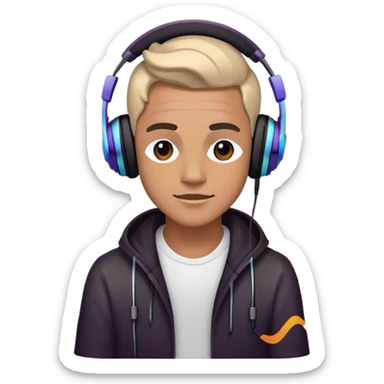 Electronic music DJ with headphones and colorful waveforms sticker