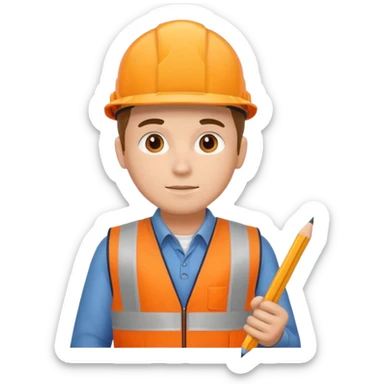 worker wearing orange west holding a pencil sticker