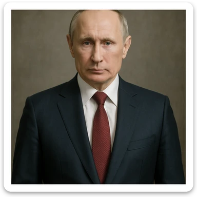 highly realistic photorealistic portrait of Vladimir Putin, serious expression, full upper body visible, centered in the frame sticker