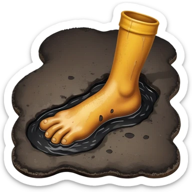 A male foot stuck in a tar puddle sticker