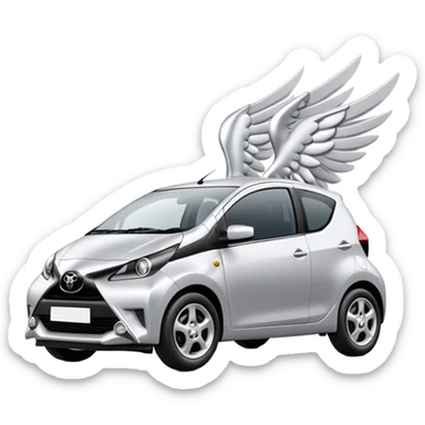 Older Toyota Aygo silver with Wings and Halo sticker