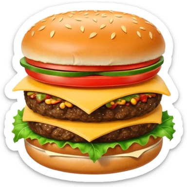 Generar hamburguesa de pan color café con semillas hemp encima del pan, con carne, tomate, lechuga, queso, piña dentro de ella sticker