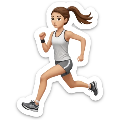 running woman with long brown hair in ponytail, light skin, hazel eyes. sticker