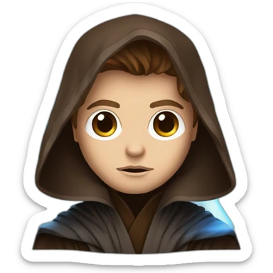 Dark side anakin skywalker (sith eyes) (brown hooded robe) (portrait, front facing) (blue lightsaber) sticker