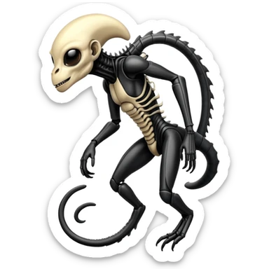 A monkey with Xenomorph features, elongated head, black exoskeleton, and biomechanical appearance sticker