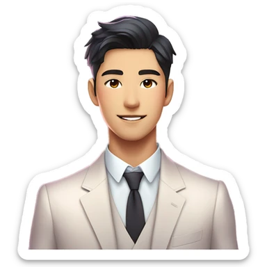 Gorgeous romantic anime style Asian formal modern gentlemanly guy with flowers and blushing face aesthetic trending style outside with colorful gradient bright light colors sticker