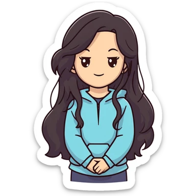 strong girl with brown eyes, long slightly wavy black hair sticker