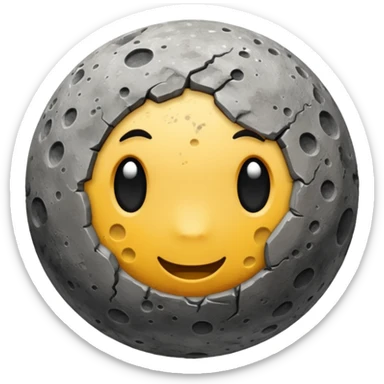 planet Mercury as a round, rocky gray ball covered in pitted marks and rough patches with more pronounced craters, emoji style sticker
