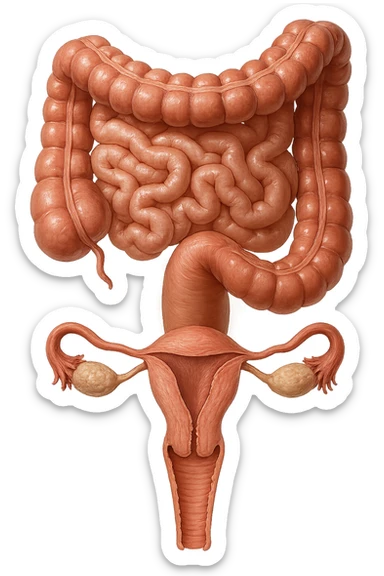 INTESTINO E UTERO UMANI REALISTICI SONO COLLEGATI VERTICALMENTE, IPERREALISTICO 4K sticker
