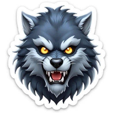 cinematic-noble-fierce-werewolf-portrait-emoji, poised-and-imposing, with a tall, slender, muscular frame, fur rippling in shades of midnight black and silver, eyes glowing with an intense, primal ferocity, reflecting the untamed power of the wild moonlit night; rendered with realism sticker