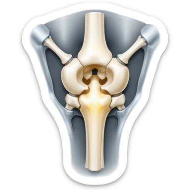 3D render of Metal Plate in Knee, X-Ray imaging aesthetic, translucent materials showing internal structure, white leg bones with bright opaque white metal screws, medical scan style, emoji style, isolated on white background --v 6.0. sticker